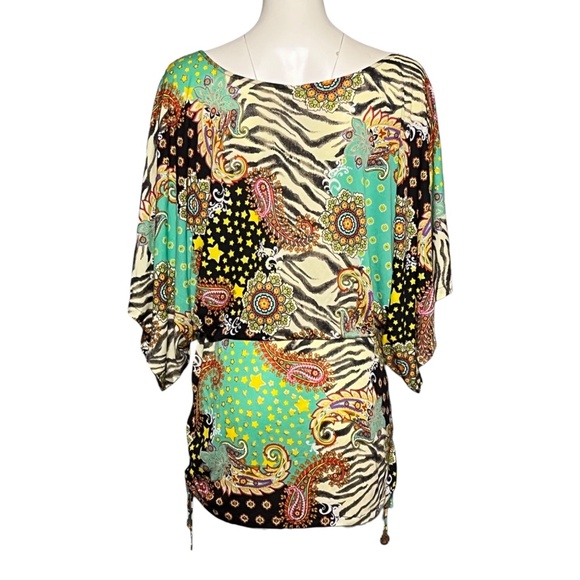 Luli Fama South Beach Mini Dress Swim Coverup Jungle Paisley Zebra Size Small - Picture 5 of 9
